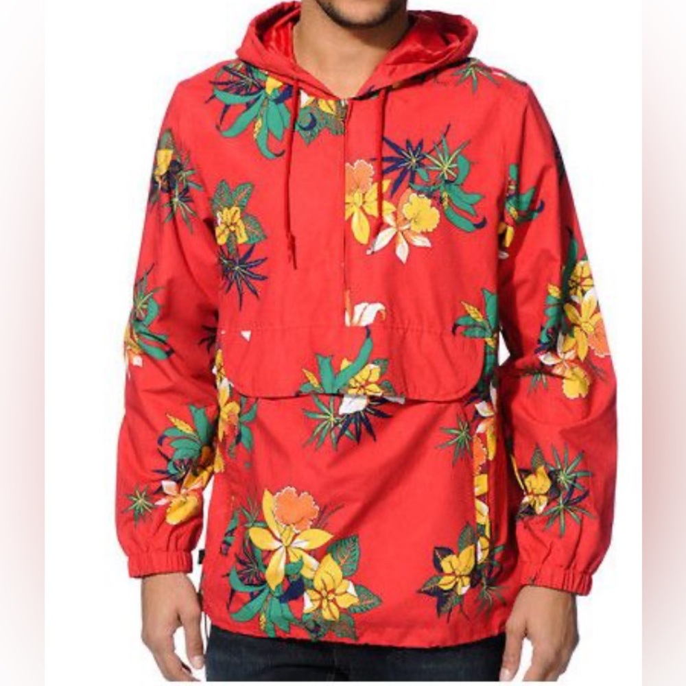 Obey Red Floral hooded jacket